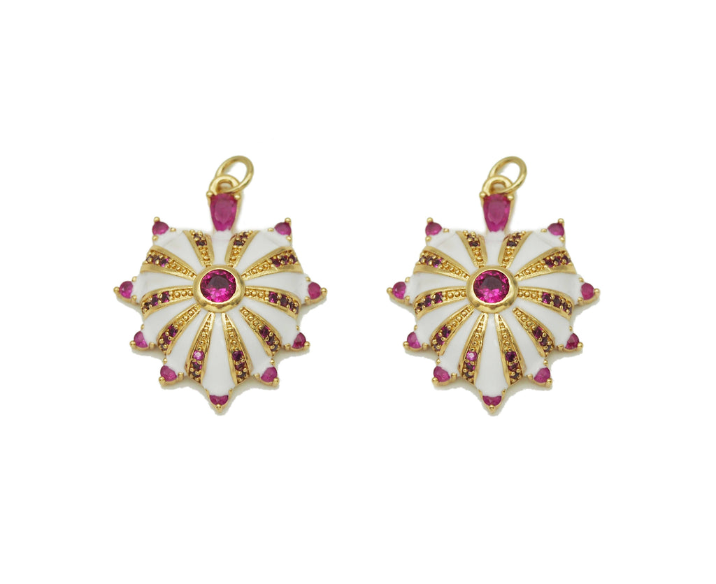 CZ White Enamel Radial Heart Charm, Sku#LX43