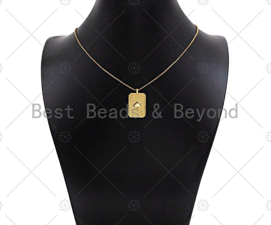 18K Dainty Gold Ace of Spade Pendant, Peach Heart Charm, sku#LK228