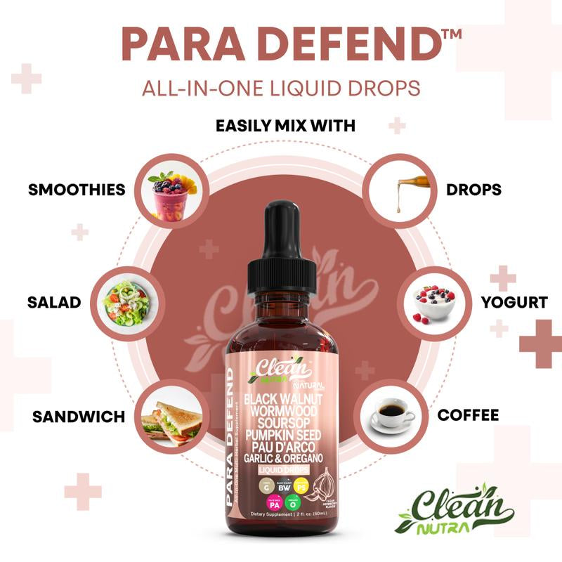 Para Defend Black Walnut Liquid Drops with Sweet Wormwood, Soursop, Garlic, Pumpkin Seed, Pau D'Arco, Oregano, Turmeric, Berberine and Neem Tincture