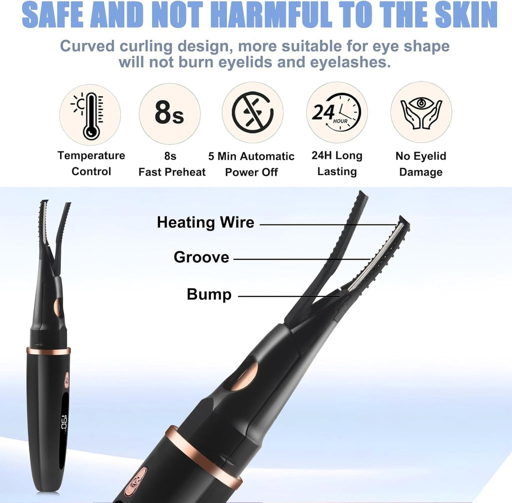 Heated Eyelash Curlers - 2 in 1 Clip- Type Heated Lash Curler Best Seller Electric Eyelash Curler LED Display 3 Temp Settings for Makeup Tools USB Rechargeable Natural Curling 24H Long Lasting 2A