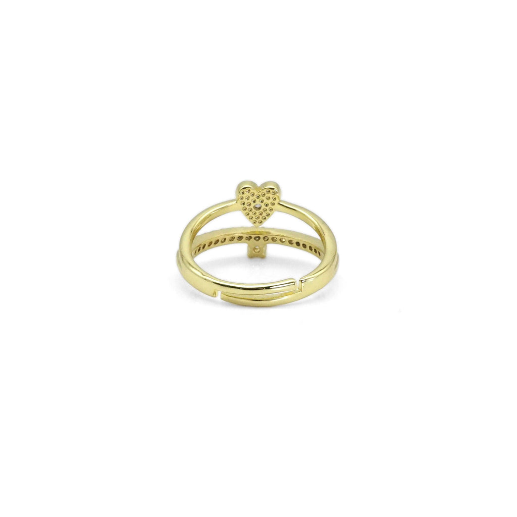 Gold CLear CZ Heart Double Line Adjustable Ring, Sku#LD448