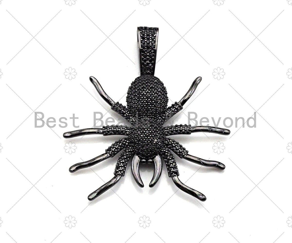 CZ Micro Pave Spider Shaped Pendant/Charm, Cubic Zirconia Pendant Charm, Focal Spider Charm, Halloween Charm, 40x47mm,Sku#L380