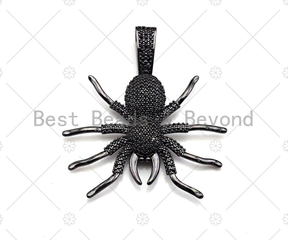 CZ Micro Pave Spider Shaped Pendant/Charm, Cubic Zirconia Pendant Charm, Focal Spider Charm, Halloween Charm, 40x47mm,Sku#L380
