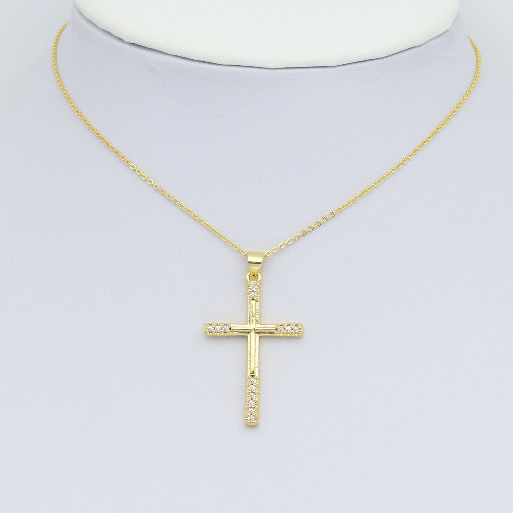 Gold Silver Clear CZ Cross Charm Pendant, Sku#LD636