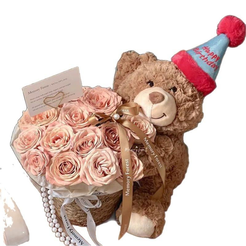Valentine’S Day Teddy Bear with Eternal Rose Bouquet, Preserved Flower Plush Bear, Romantic Birthday Gift for Her Gift Sets