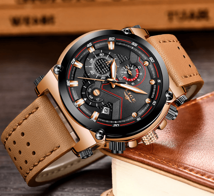 Montre Moderne Étanche pour Homme avec Bracelets en Cuir, Boîtier en Acier Inoxydable, Excellent Look, Cadeau Parfait
