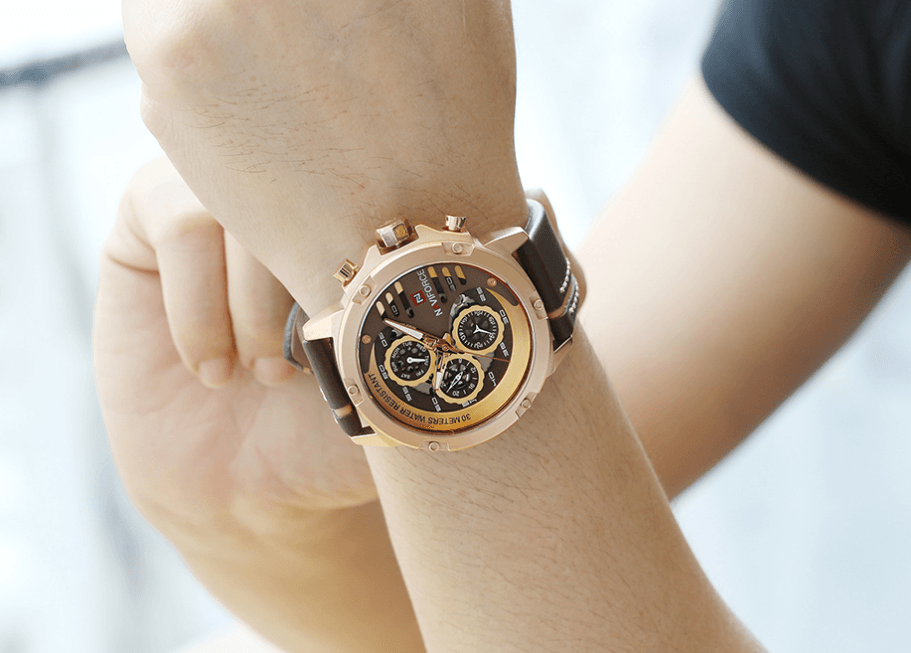 Montre de Sport Étanche Homme avec Chronomètres et Bracelet en Cuir Montre-Bracelet Multifonction Design Unique Cadeau Parfait
