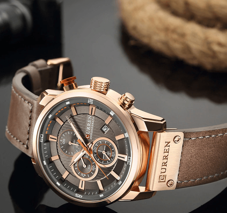 Montre de sport élégante et étanche pour homme avec chronomètres, affichage de la date, bracelets en cuir et verre Hardlex résistant aux rayures. Cadeau idéal pour lui.