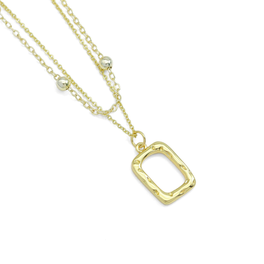 Dainty Gold Chain Frame Rectangle Pendant Necklace, Sku#EF596