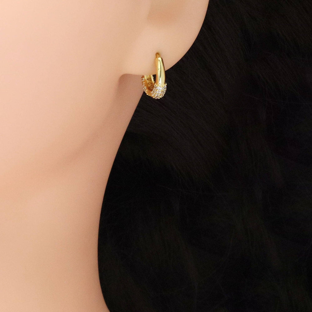 Small CZ Gold Oval Frame Hoop Earrings, Sku#ZX186