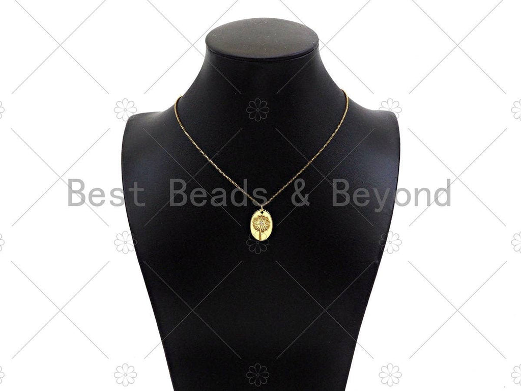 Gold Filled CZ Micro Pave Dandelion On Oval Shape Pendant, 18K Gold Filled Dandelion Charm, Necklace Bracelet Charm Pendant,14x20mm,Sku#Y464