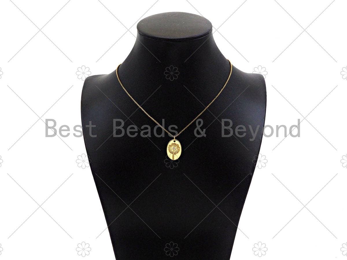 Gold Filled CZ Micro Pave Dandelion On Oval Shape Pendant, 18K Gold Filled Dandelion Charm, Necklace Bracelet Charm Pendant,14x20mm,Sku#Y464