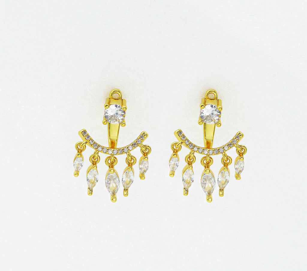 CZ Tassel Stud Earrings, Sku#J358