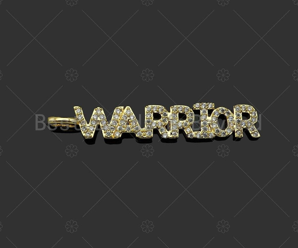 CZ Micro PaveWarrior Courage Grateful Words Pendant,Cubic Zirconia Gold Charm,Necklace Bracelet Charm Pendant,7x40mm,Sku#Z1307