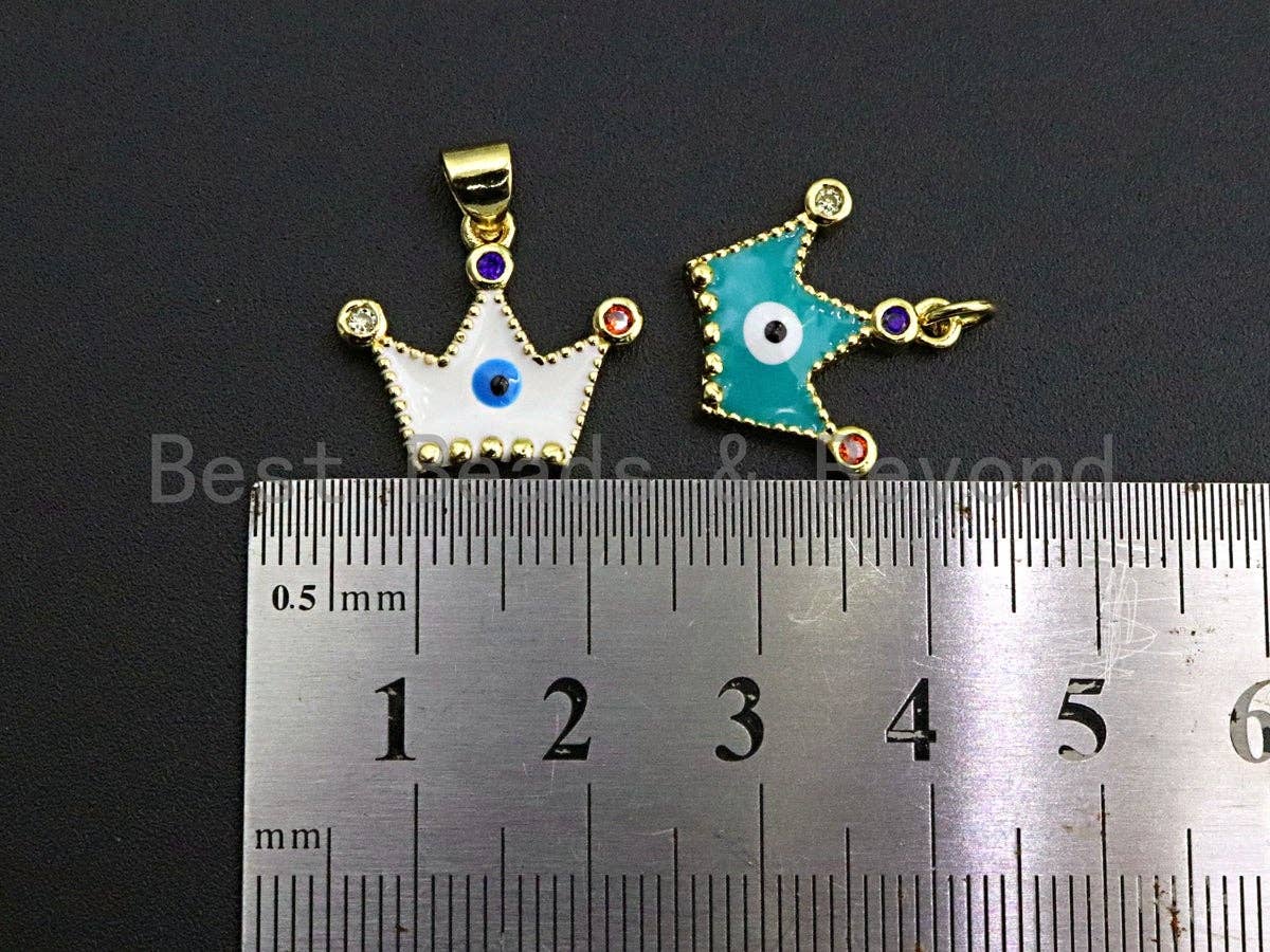 Enamel Turquoise/White/Black/Green Eye on Crown Charm, CZ Pave Oil Drop pendant,Enamel pendant,Enamel Jewelry, 17x18mm,sku#Z653