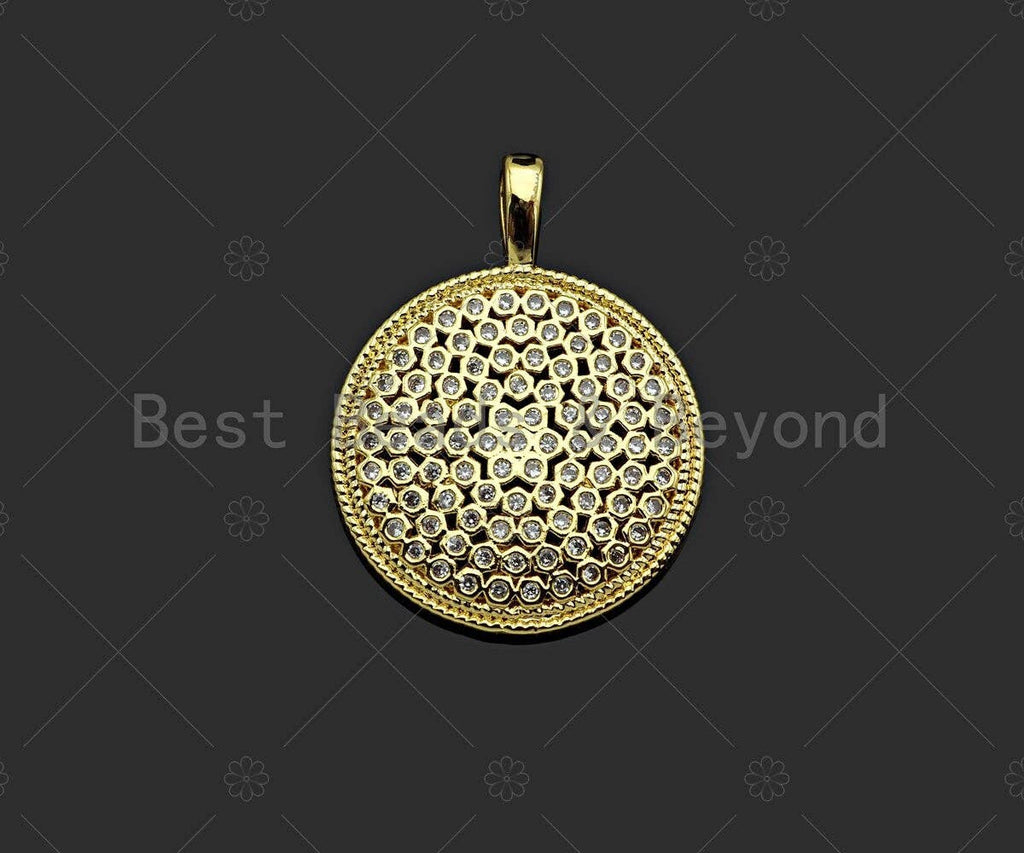 Gold Filled CZ Micro Pave Round Honeycomb Shape Pendant,18K Gold Filled Hive Charm, Necklace Bracelet Charm Pendant,20x27mm,Sku#LK356