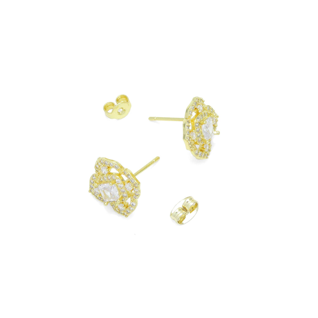Clear CZ Flower Stud Earrings, Sku#LX770