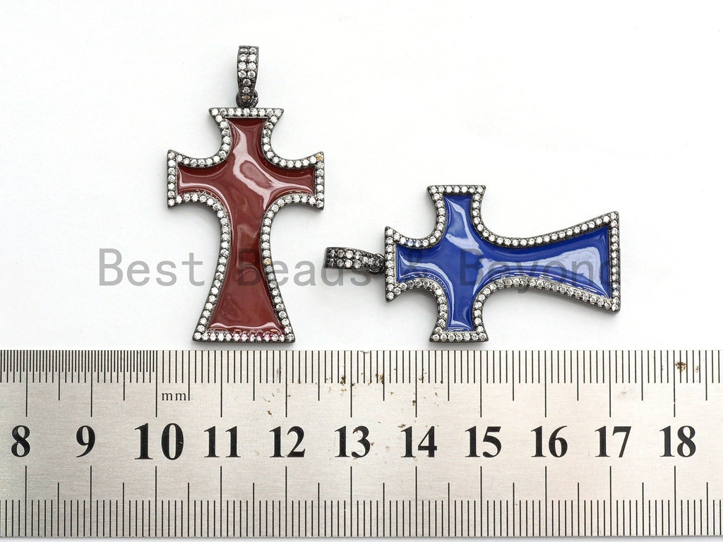 NEW DESIGN Pave CZ Enamel Colorful Oil Drop Cross Pendant, E