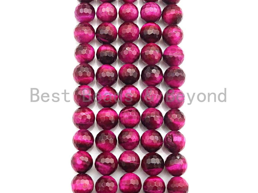 High Quality Natural Faceted Tiger Eye Round Beads, 6mm/8mm/10mm/12mm Round Beads, Fuchsia Tiger Eye Beads, 15inch Full strand, SKU#UA38