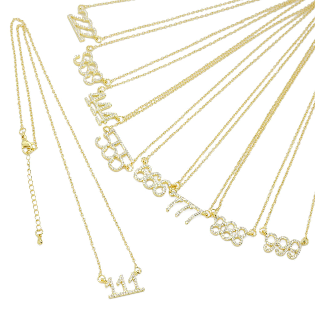 Gold Silver Chain CZ Angel Number necklace, Sku#LX510