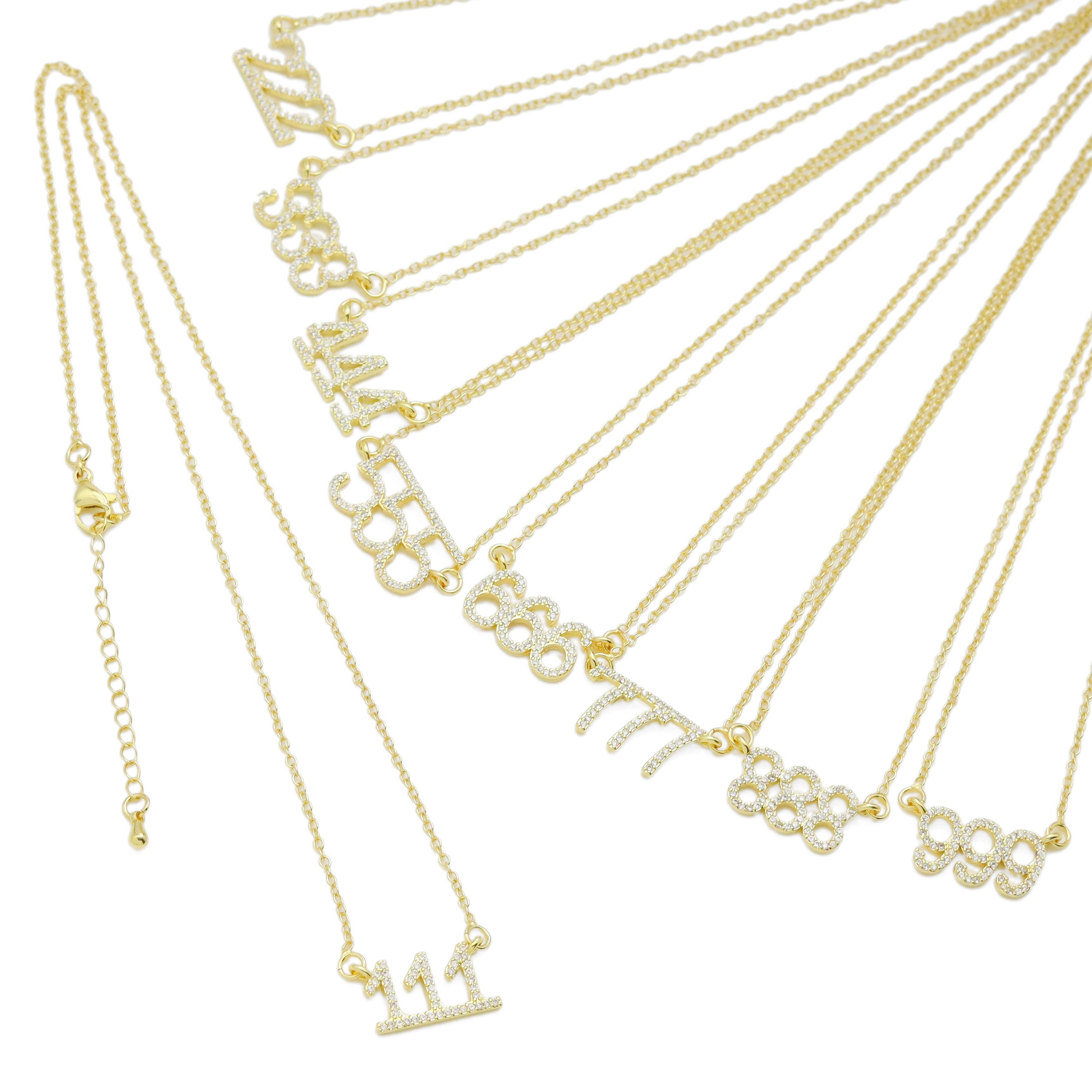 Gold Silver Chain CZ Angel Number necklace, Sku#LX510
