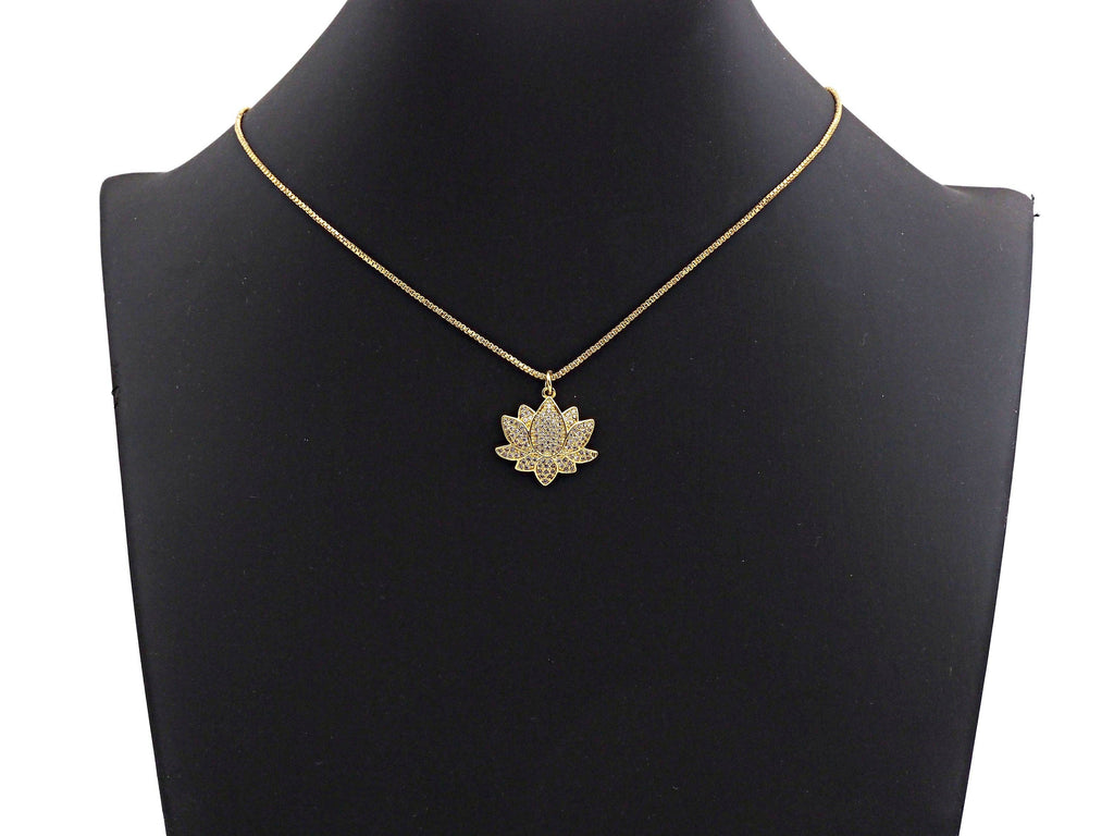 CZ Micro Pave Lotus Flower Shaped Pendant/Charm, Yoga Cubic Zirconia Pendant Charm, 21mm,sku#Z572
