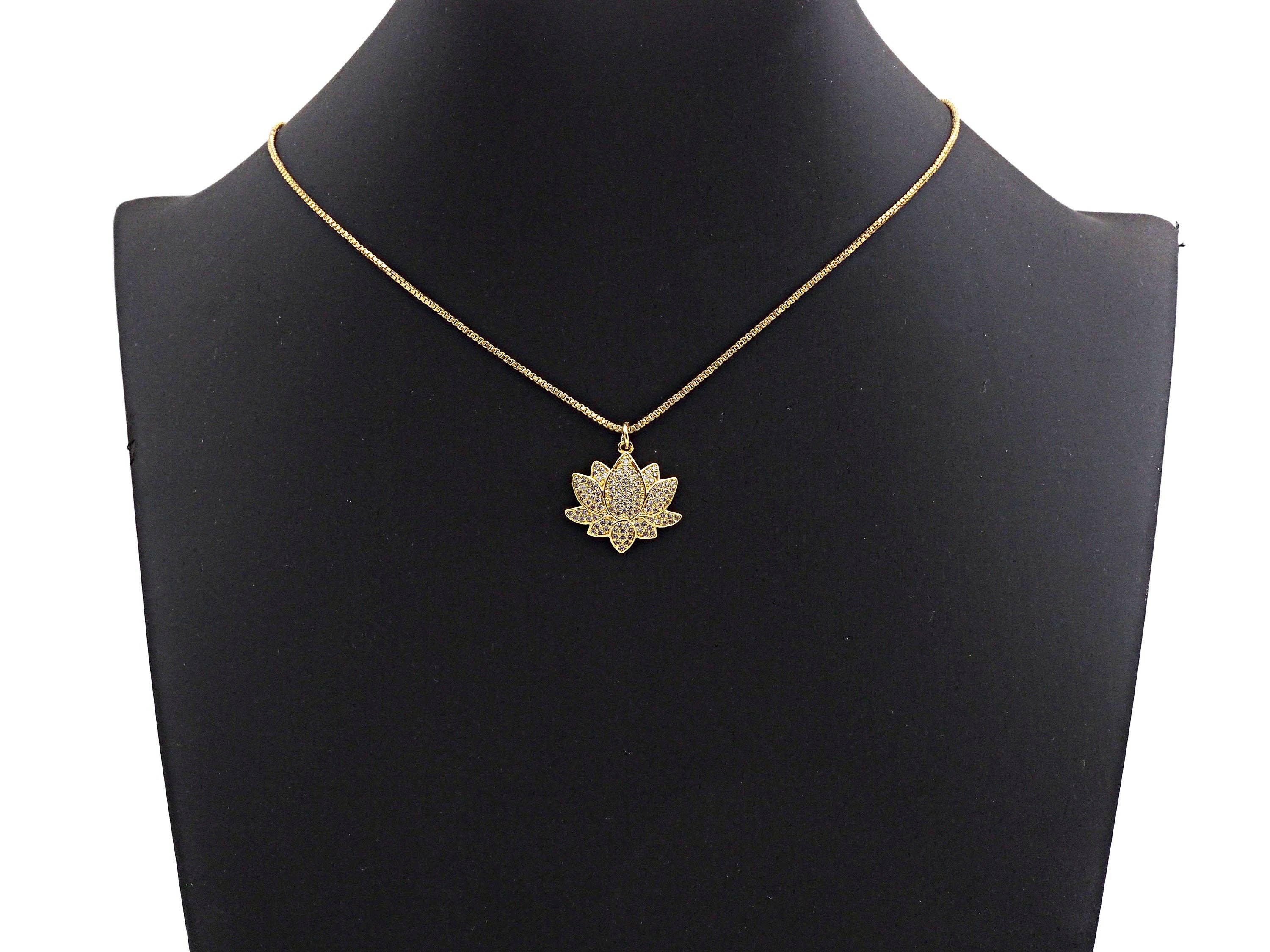 CZ Micro Pave Lotus Flower Shaped Pendant/Charm, Yoga Cubic Zirconia Pendant Charm, 21mm,sku#Z572