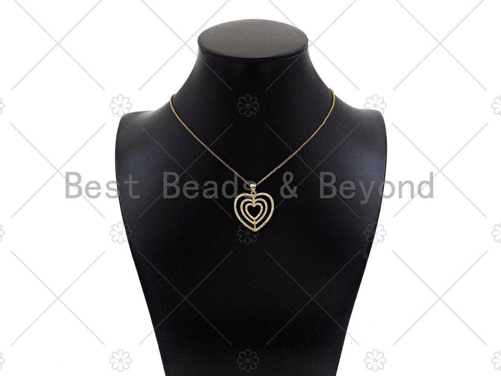 Gold Filled CZ Micro Pave Triple Heart Frame Shape Pendant, 18K Gold Filled Heart Charm, Necklace Bracelet Charm Pendant,25x26mm,Sku#LD90
