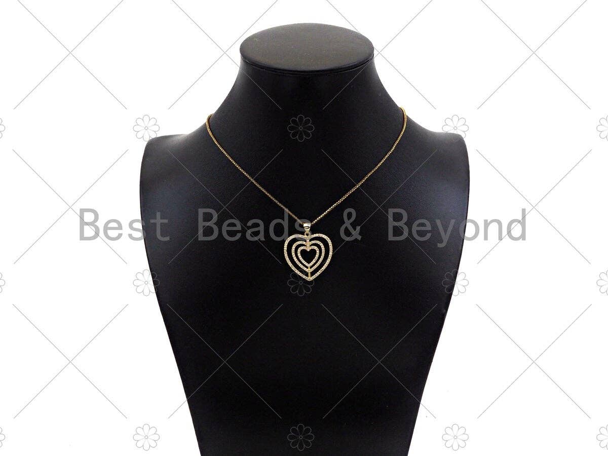 Gold Filled CZ Micro Pave Triple Heart Frame Shape Pendant, 18K Gold Filled Heart Charm, Necklace Bracelet Charm Pendant,25x26mm,Sku#LD90