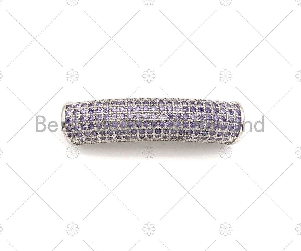 Violet CZ Micro Pave Half Full Pave Tube for Bracelet/Necklace, CZ Spacer Tube in Silver/Gold/Rose Gold/Black, Tube Beads, 38x8mm,sku#ML10