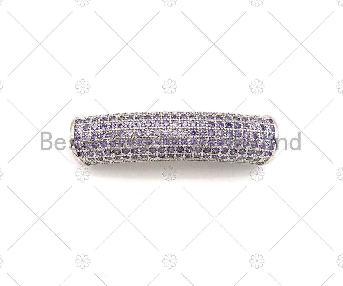 Violet CZ Micro Pave Half Full Pave Tube for Bracelet/Necklace, CZ Spacer Tube in Silver/Gold/Rose Gold/Black, Tube Beads, 38x8mm,sku#ML10