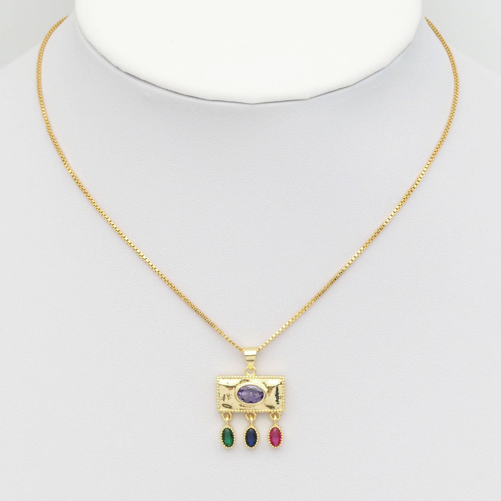 Colorful CZ Gold Rectangle with Dangle Charm, Sku#LK831