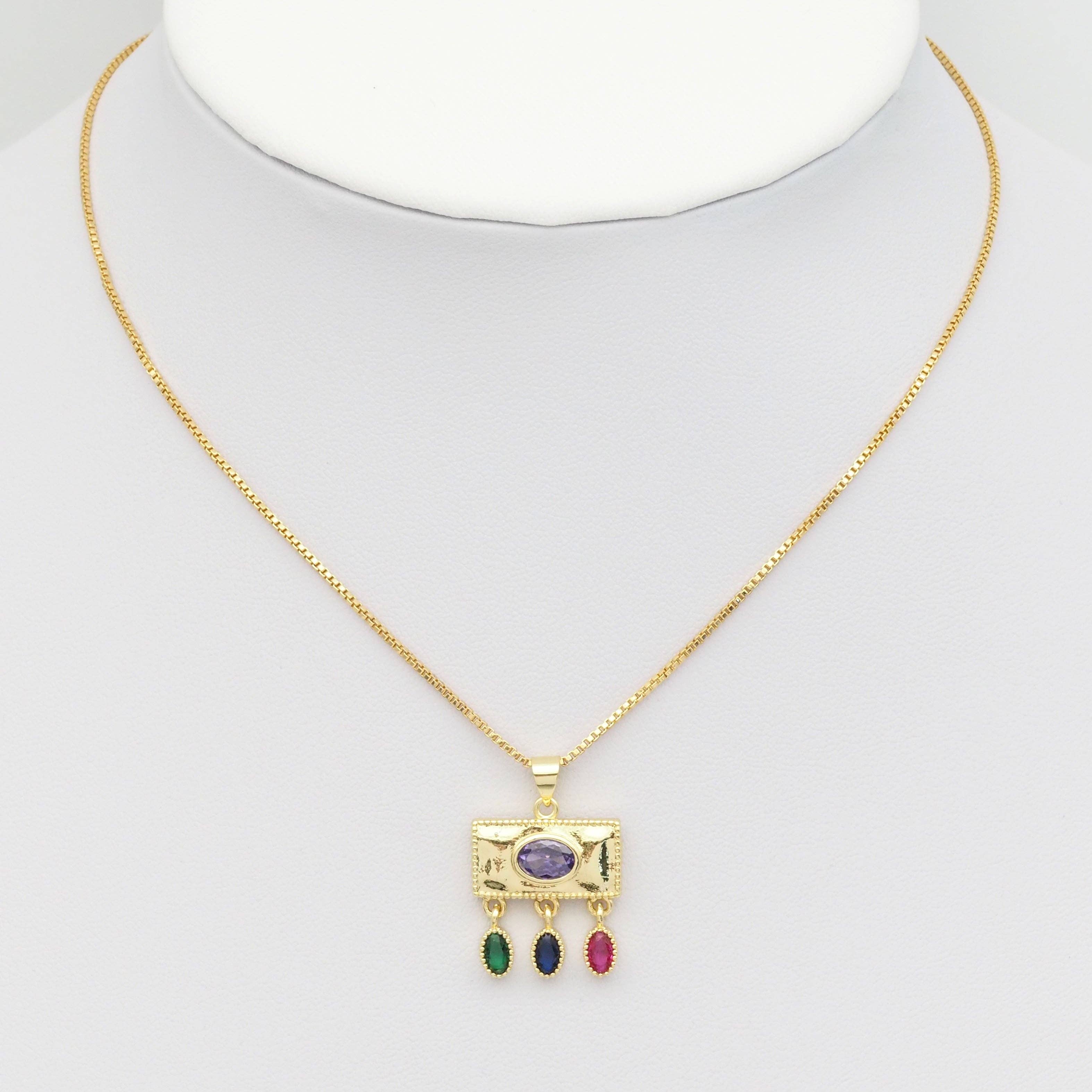 Colorful CZ Gold Rectangle with Dangle Charm, Sku#LK831