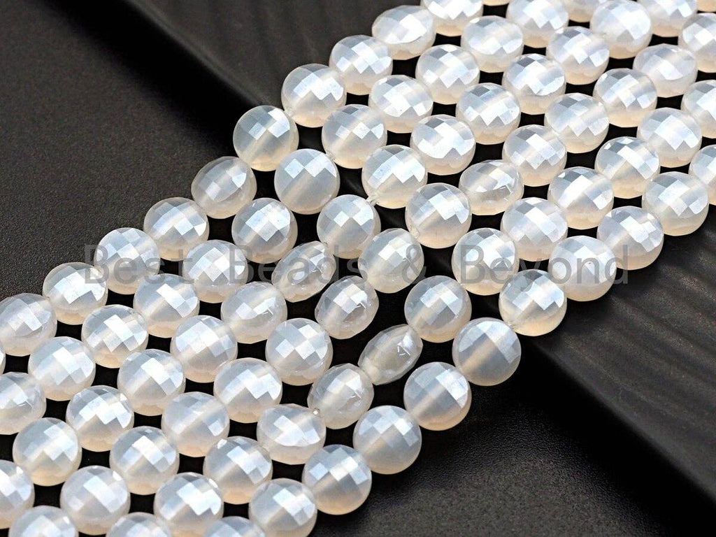 Double Sided Turtle Shell Cut Plated Agate Coin Shape beads, 6mm/8mm/10mm White Agate, Natural Gemstone Beads, 15.5" Full strand, Sku#UA05