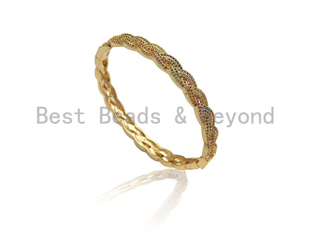 CZ Gold Twist Buckle Cuff Bracelet, Sku#X157