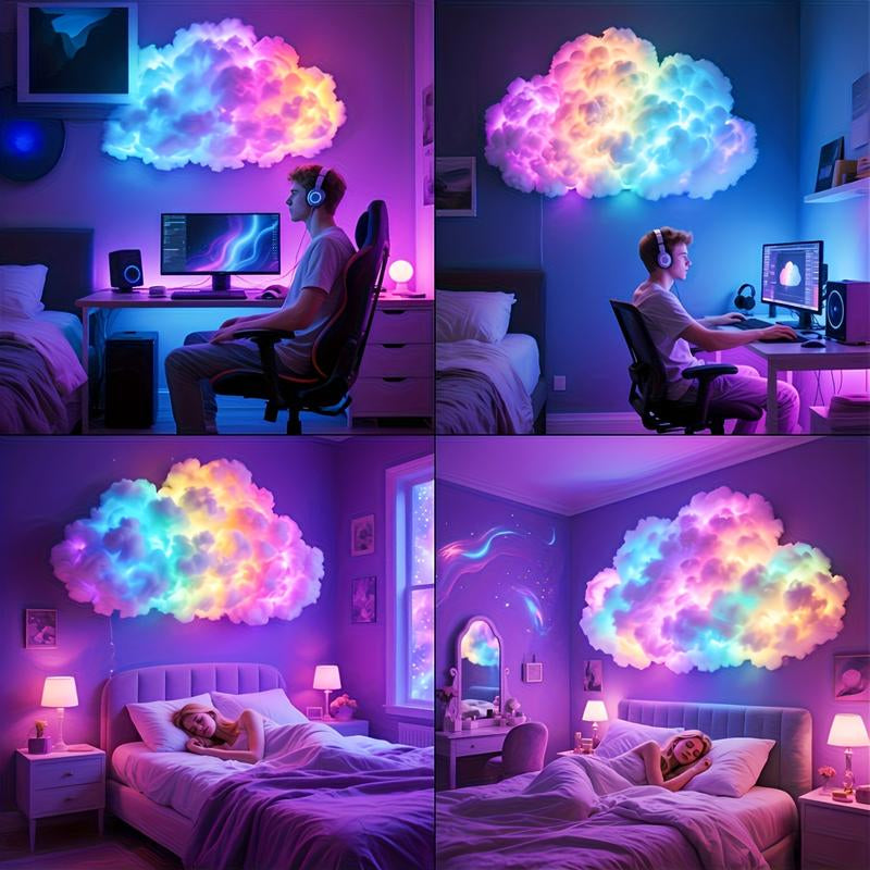 157.48Inled Cloud Light with Music Rhythm, DIY Thundercloud Night Light for Bedroom & Gaming Room - USB Powered, Vibrant Glow, Perfect for Christmas Gifts, Holiday Office, Hotel, Party, Cafe, Bedroom Ambiance | Dynamic Visual Effect | Decorative Lighting