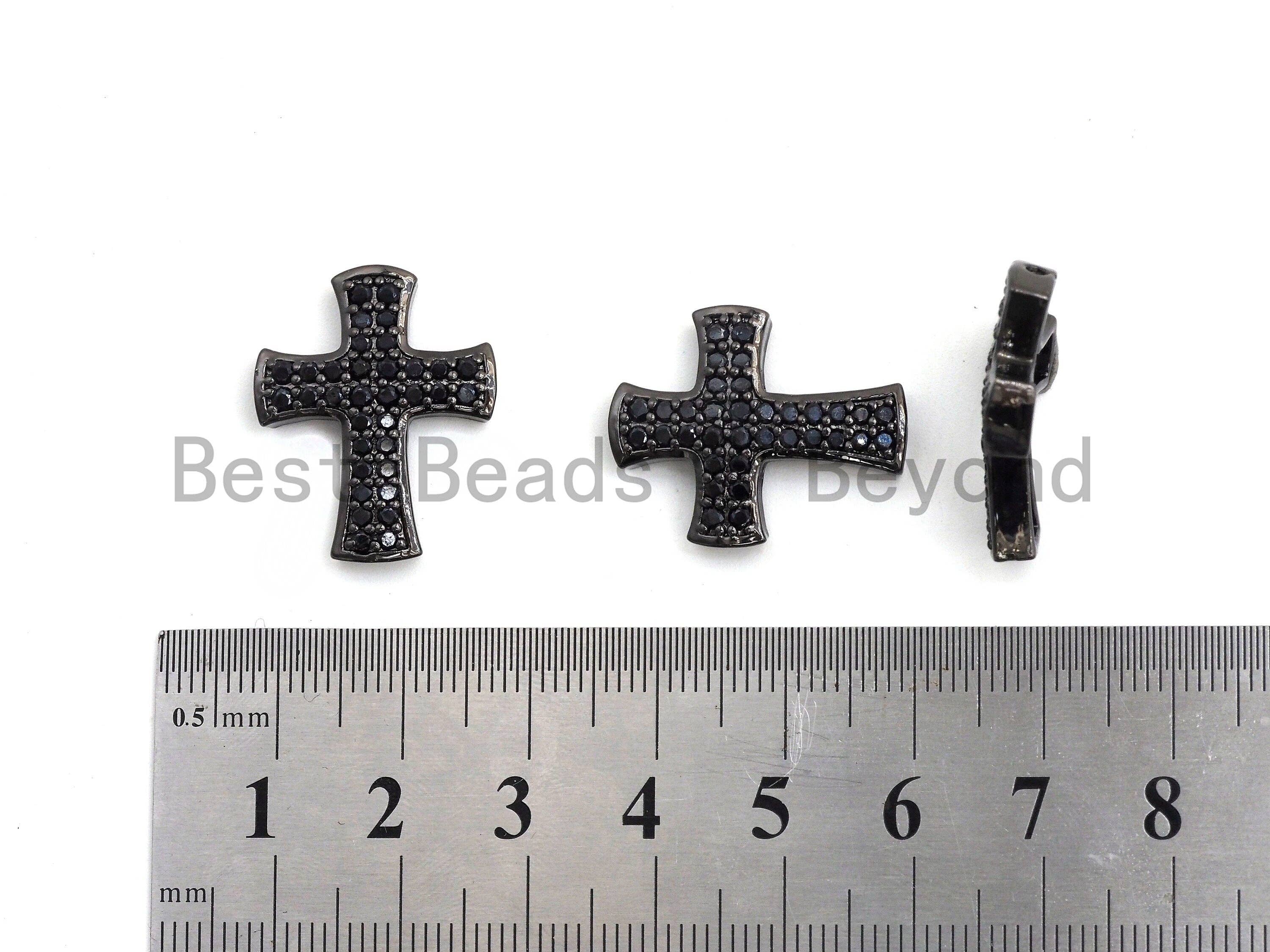Black CZ Pave On Black Micro Pave Cross Spacer Beads with Black Crystal for Bracelet/Necklace, Spacer Beads,19x23mm, sku#C101