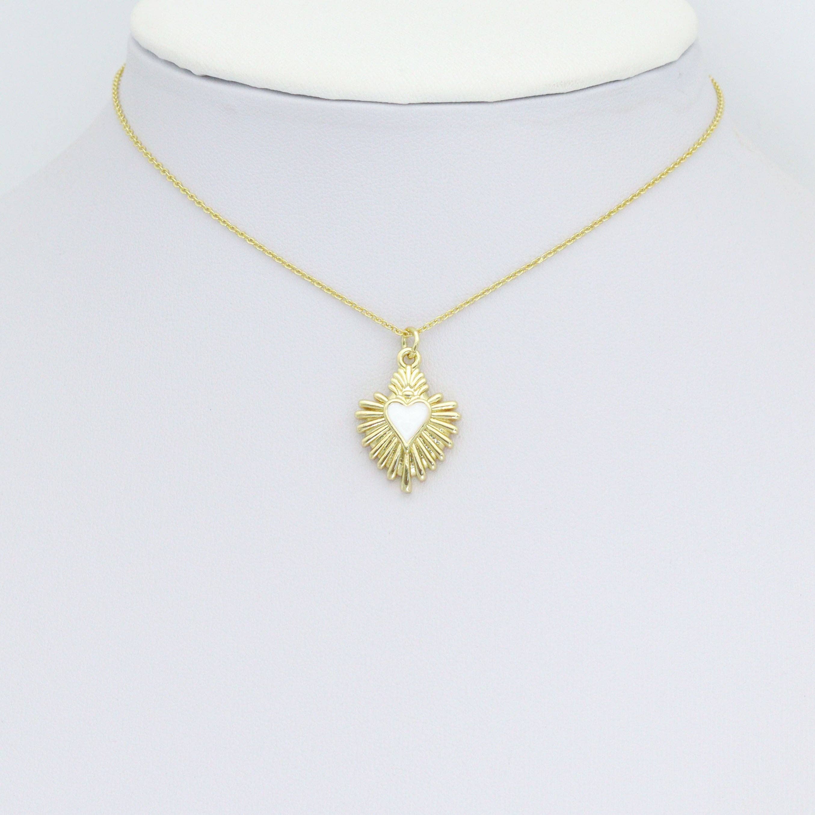 White Enamel Gold Heart Charm Pendant,Sku#LD719