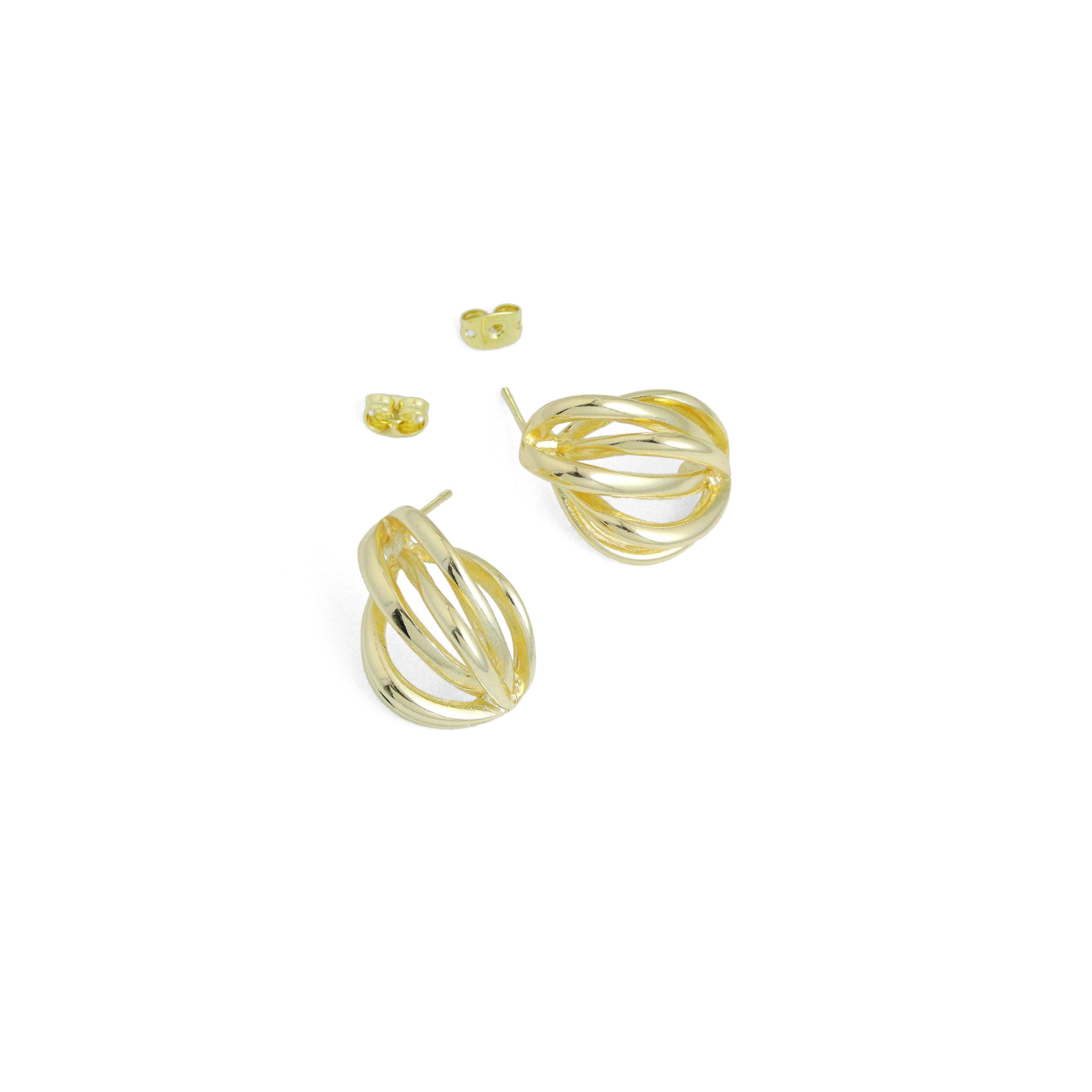 Gold Cage Shape Stud Earrings, Sku#ZX224