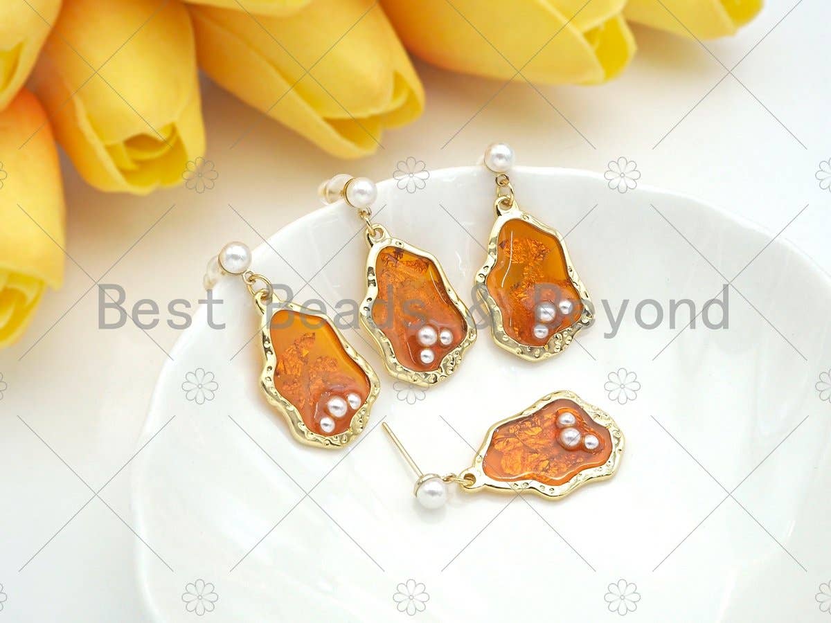 Pearl Amber Dangle Earrings,Sku#Y431
