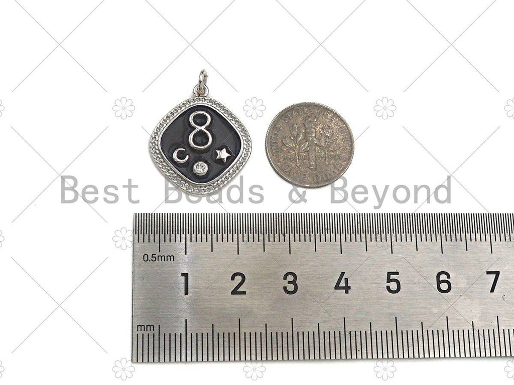 Colorful Enamel Pave Infinity Moon Star On Rhombus Pendant, Gold Enamel Rhombus Pendant, Pave Enamel Jewelry Findings,20x23mm,Sku#L440