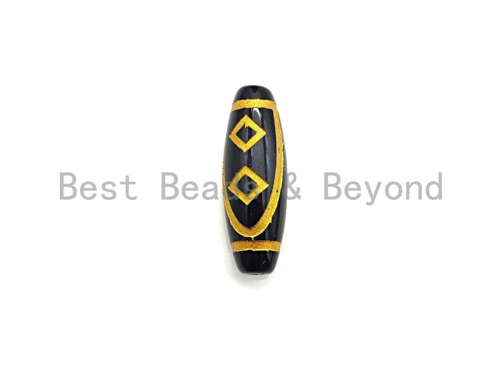 Natural Tibetan Agate Long Oval Shape Beads, Black Gold Dzi beads, Barrel Agate Beads, 10x30mm, sku#U588