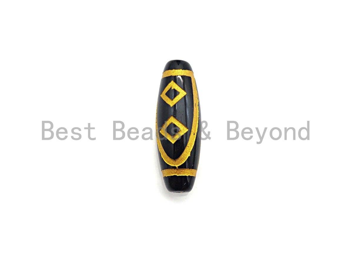 Natural Tibetan Agate Long Oval Shape Beads, Black Gold Dzi beads, Barrel Agate Beads, 10x30mm, sku#U588