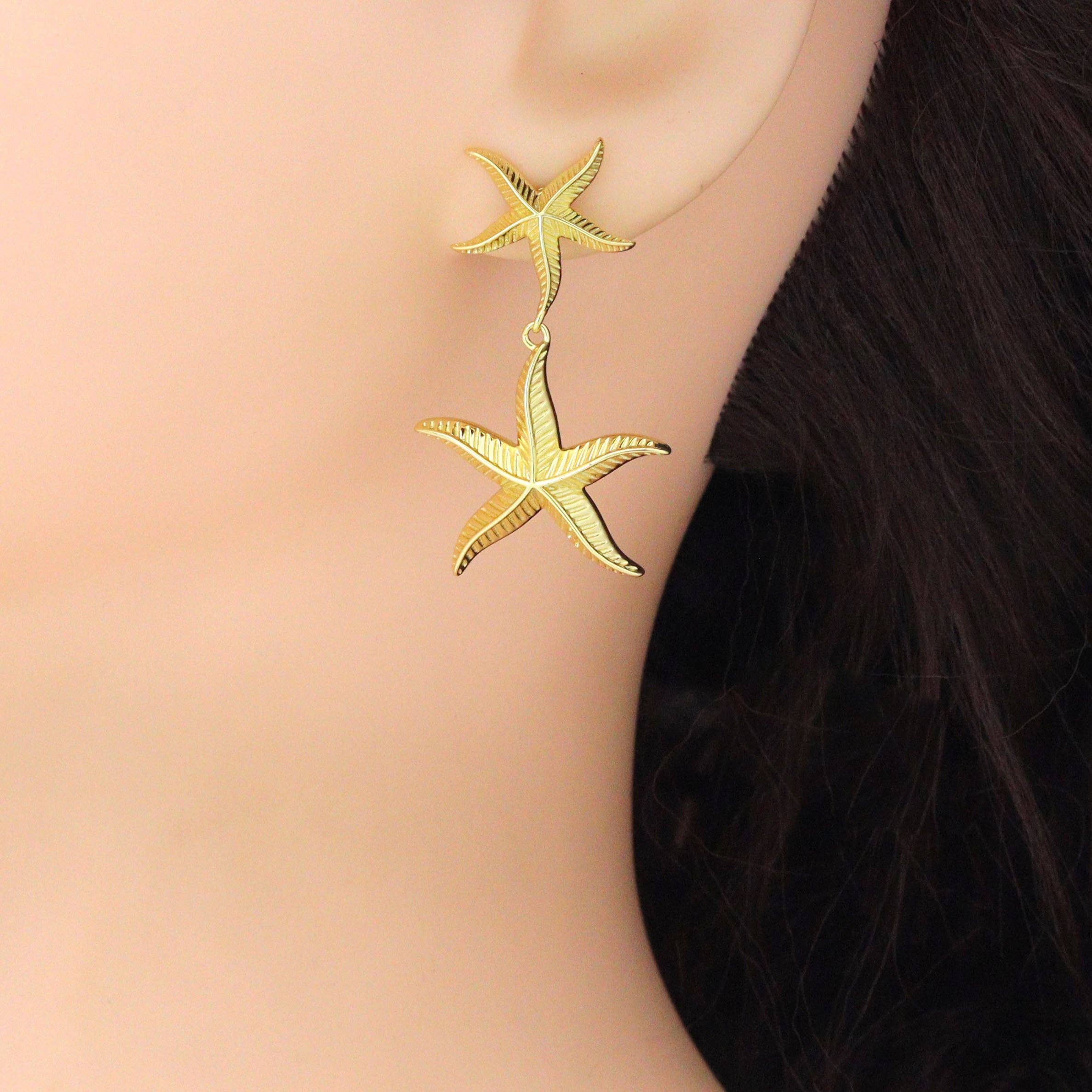 Gold Silver StarFish Earrings, Sku#A472