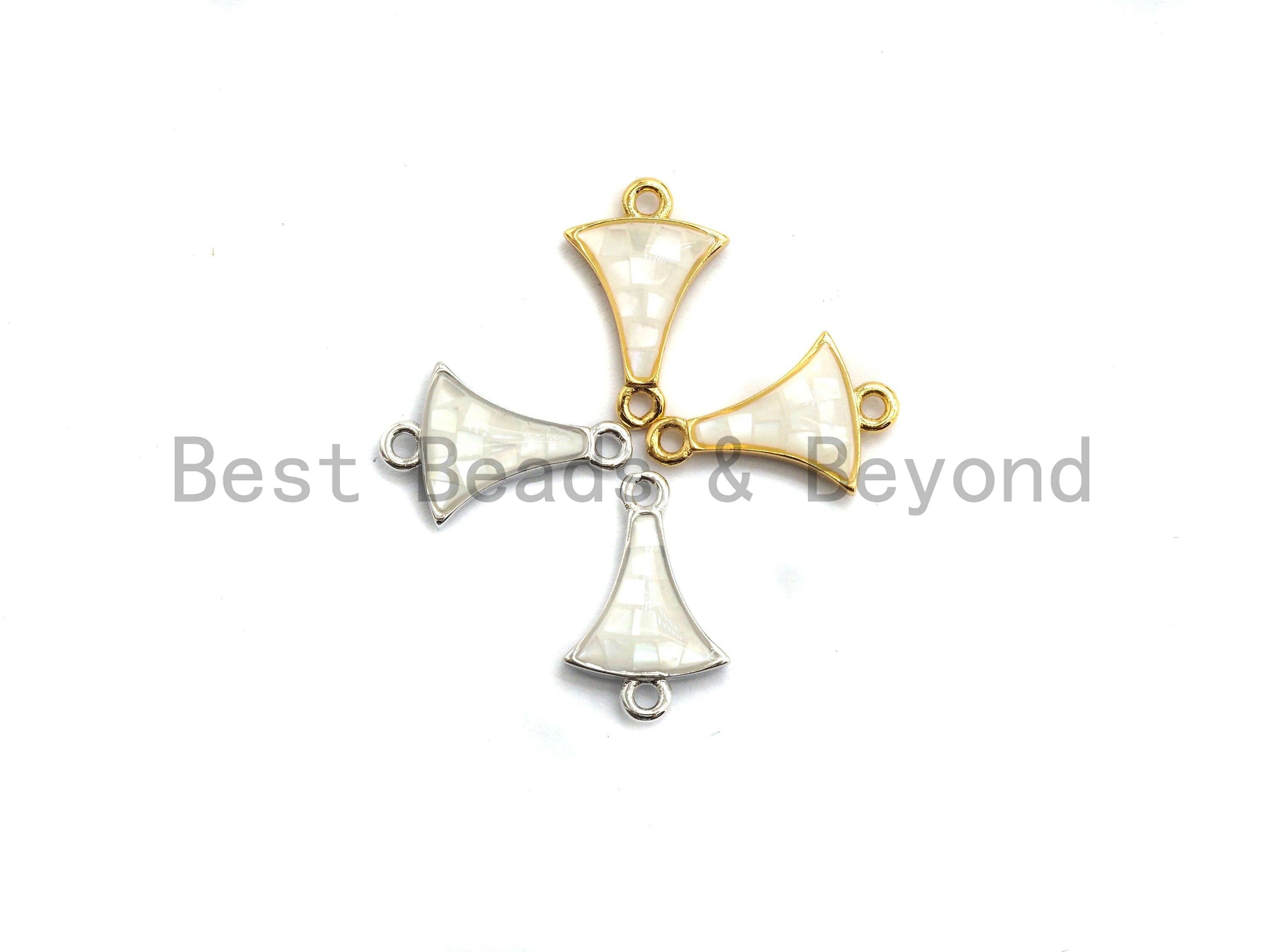 100% Natural White Fan Shaped Small Connector with Gold/Silver Finished Edging, White Shell Connectors, Shell Jewelry, 10x15mm,SKU#Z265