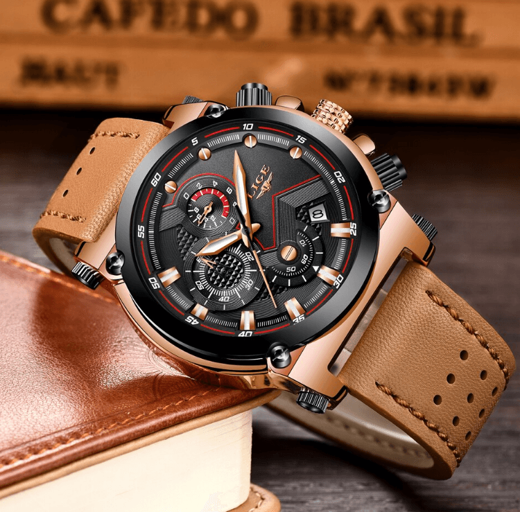 Montre Moderne Étanche pour Homme avec Bracelets en Cuir, Boîtier en Acier Inoxydable, Excellent Look, Cadeau Parfait
