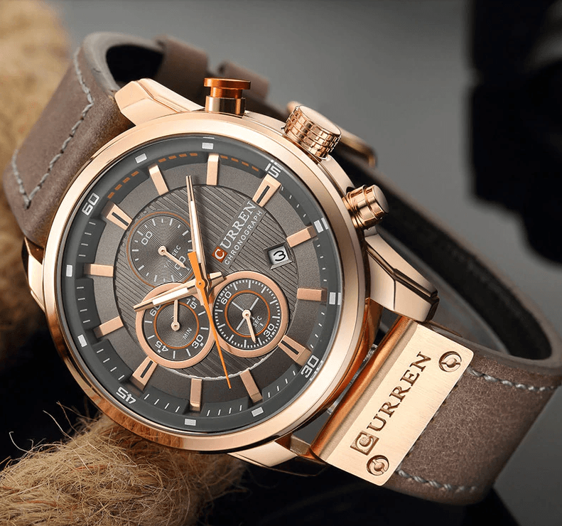 Montre de sport élégante et étanche pour homme avec chronomètres, affichage de la date, bracelets en cuir et verre Hardlex résistant aux rayures. Cadeau idéal pour lui.