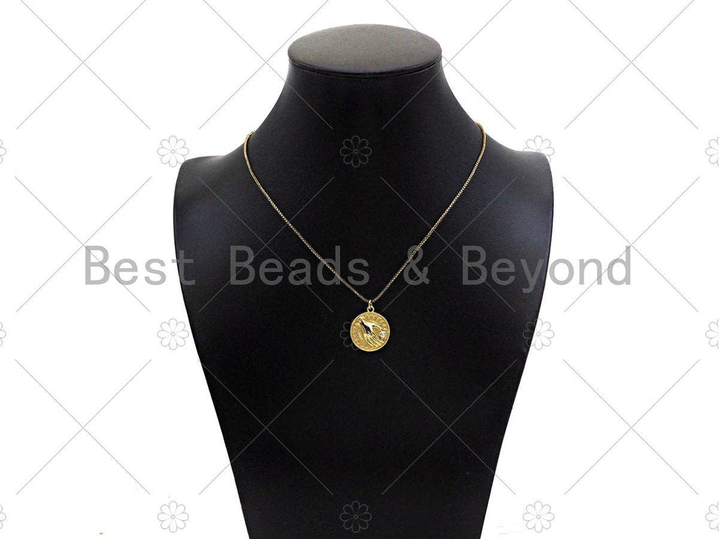 Gold Filled CZ Micro Pave Hand On Round Coin Shape Pendant, 18K Gold Filled Medallion Charm, Necklace Bracelet Charm, 20x18mm,Sku#Z1351