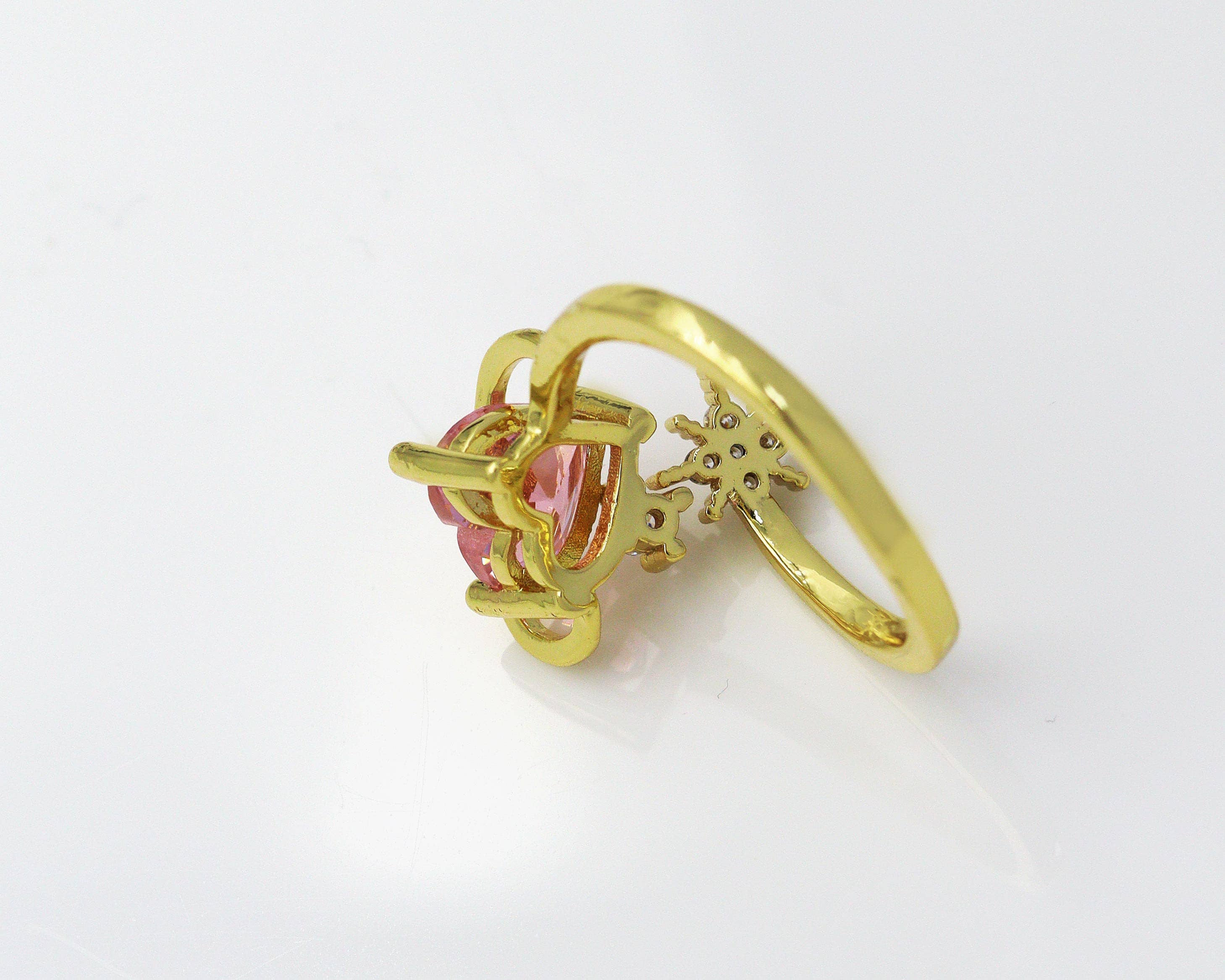 Red/Green/Pink CZ Heart with Star Adjustable Ring, Sku#LD285