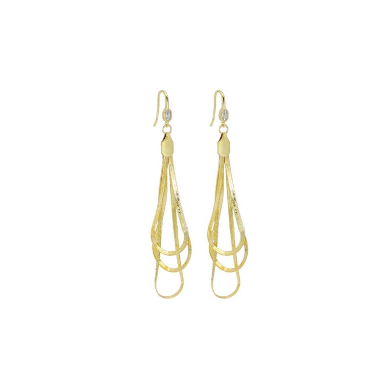 Gold Long Herringbone Long Dangle Earrings, Sku#EF532